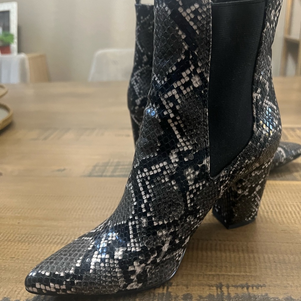 Black Snake Print Ankle Boots